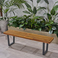 Teak Finish Acacia Wood Patio Dining Bench with Iron Legs V502