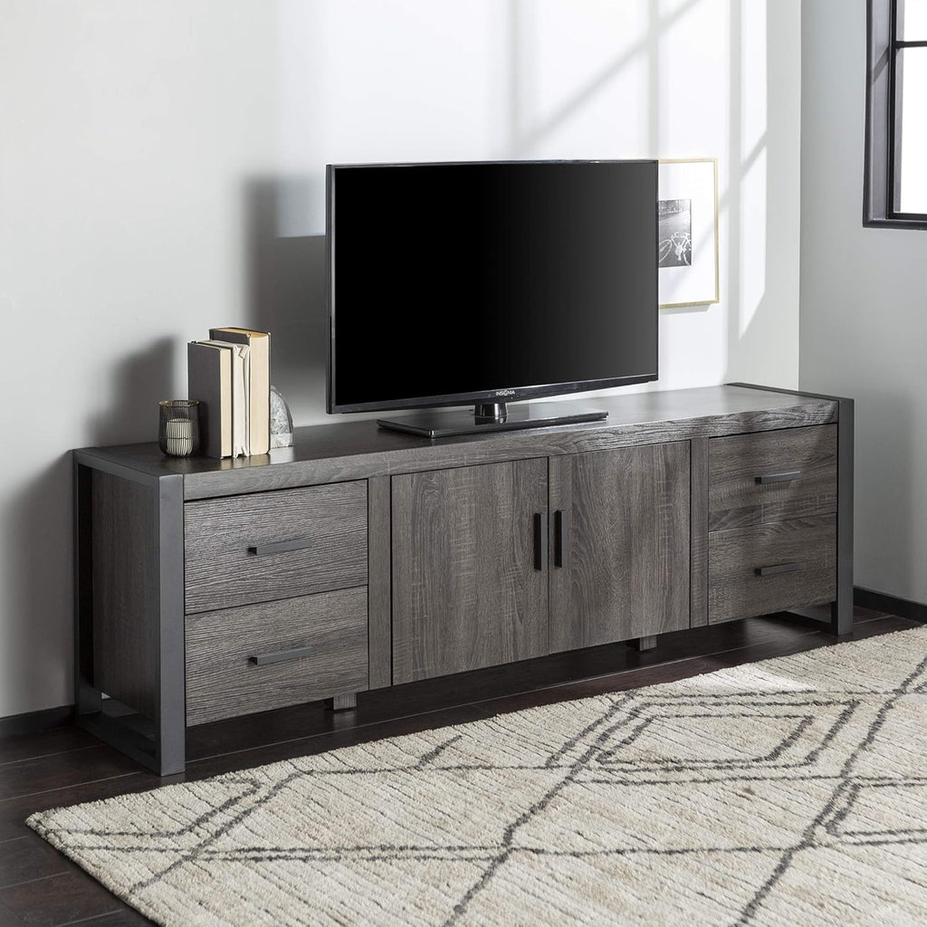 60 Inch Wood TV Stand with Cabinet Doors and Open Shelves Y610