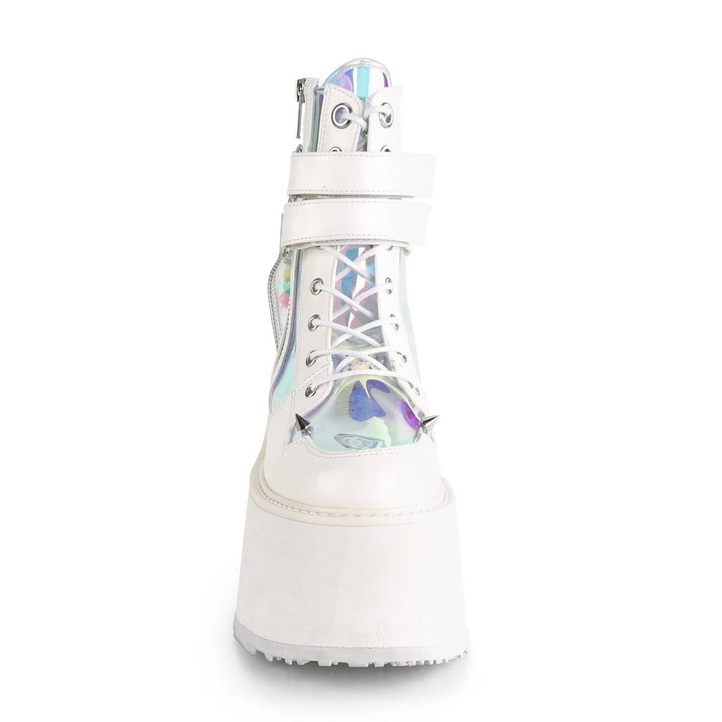 White Vegan Leather-Clear Hologram PVC Boots K80540