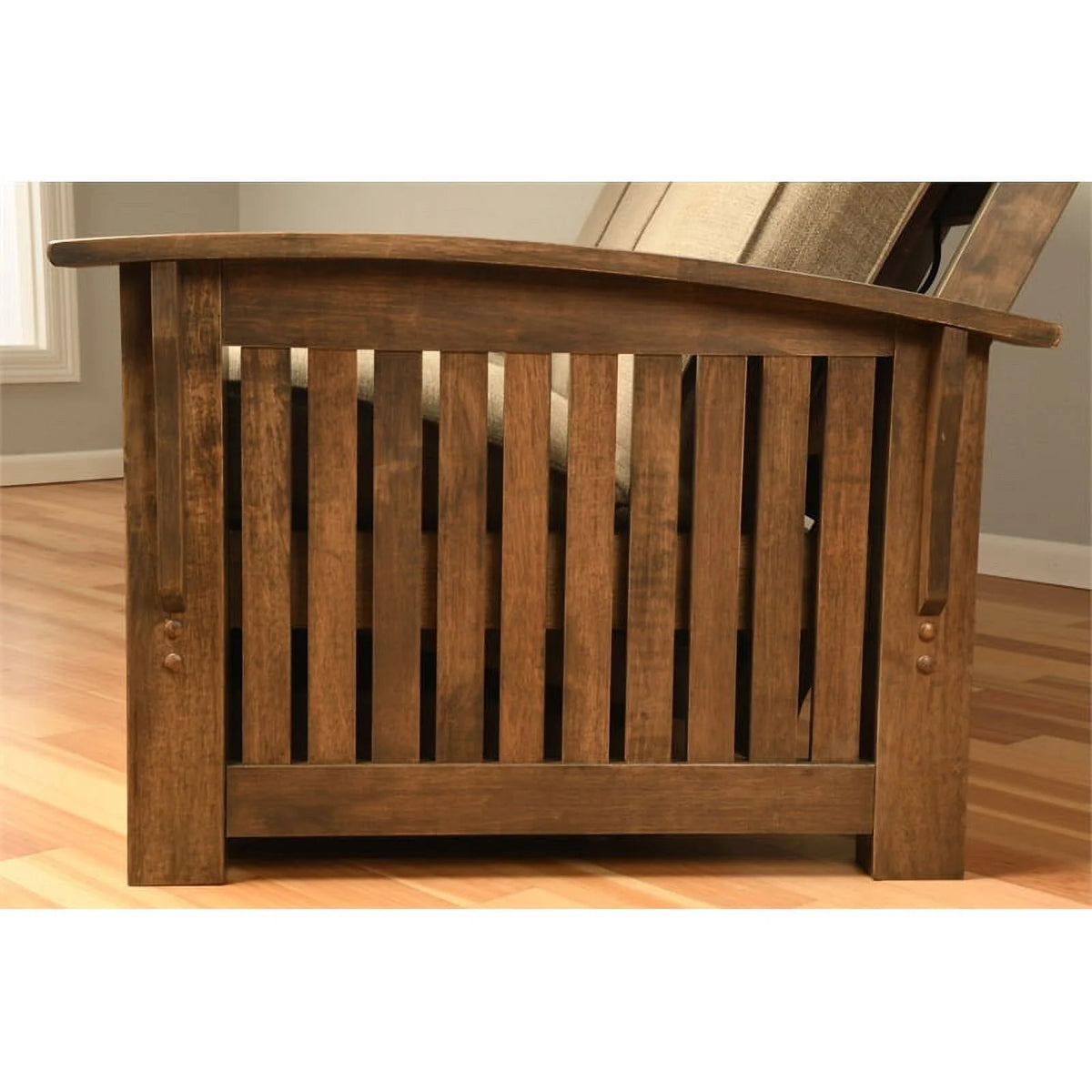 Rustic Walnut Futon with Linen Stone Gray Mattress R762010
