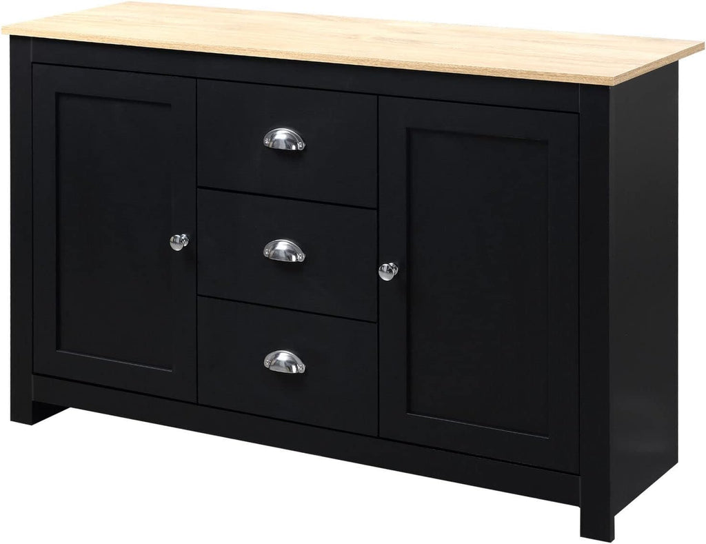 Black Kitchen Sideboard Buffet Storage Cabinet with 2 Side Cabinets 3 Drawers P612