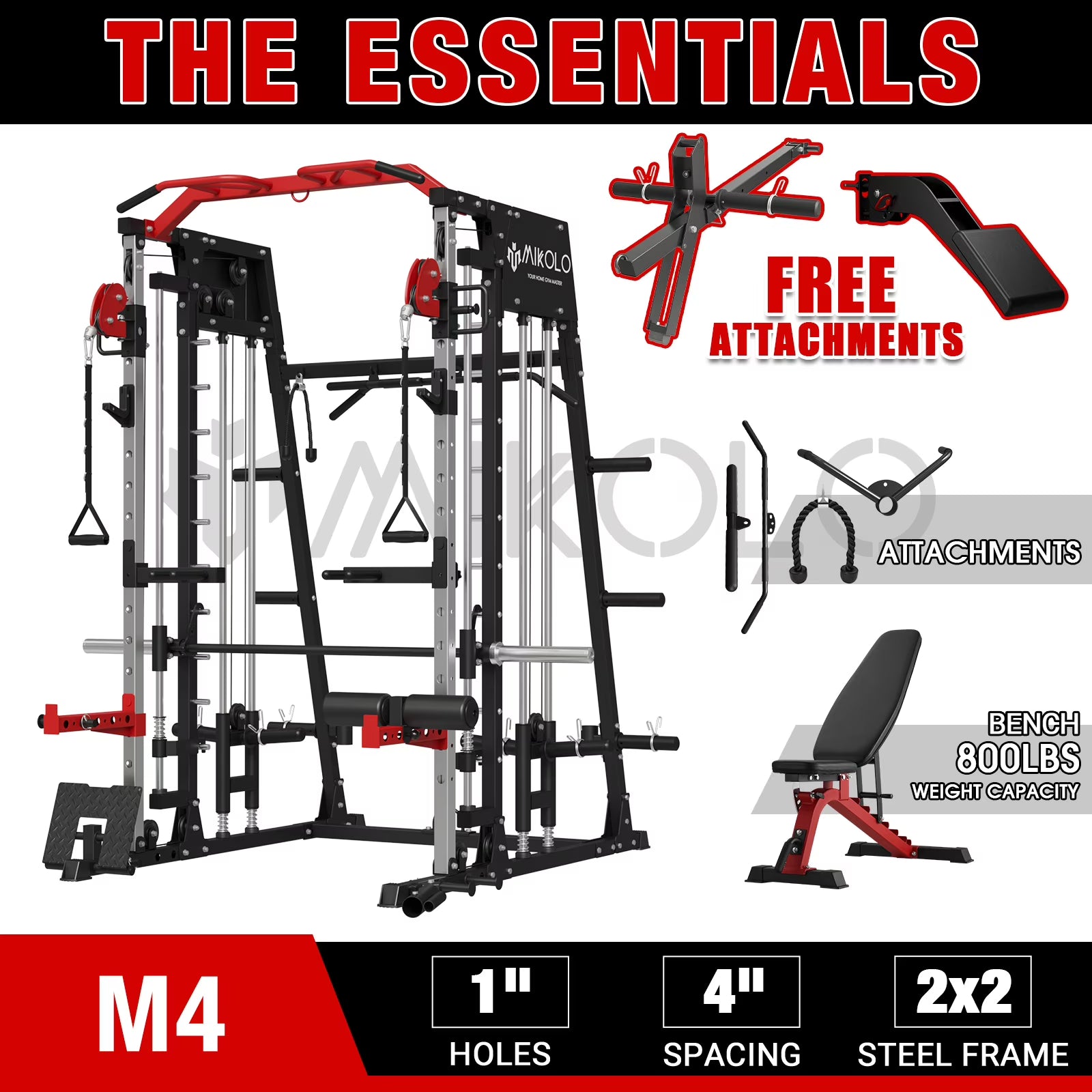 Smith Machine Power Rack Cage with Weight Bench and Cable Crossover System G901
