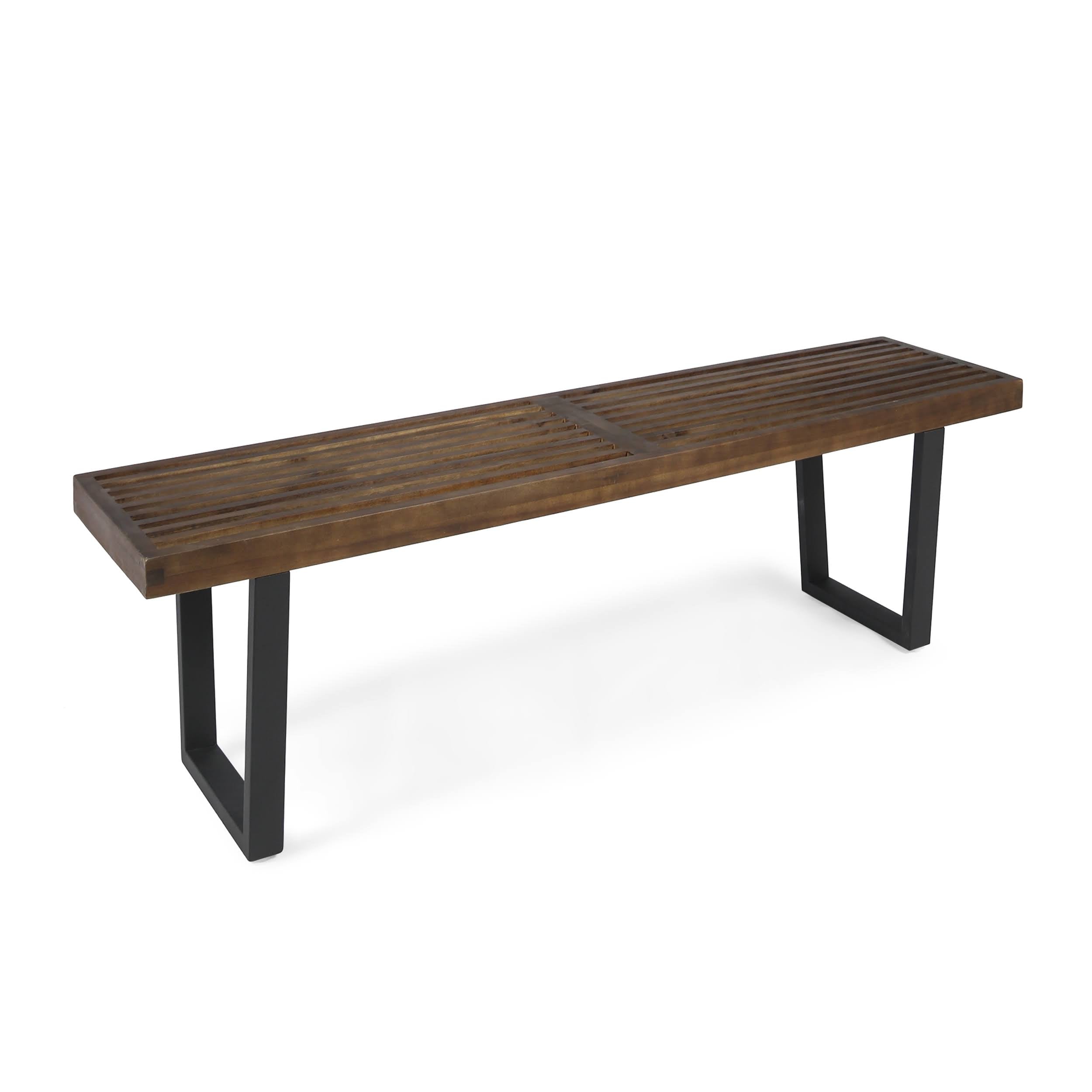 Teak Finish Acacia Wood Patio Dining Bench with Iron Legs V502