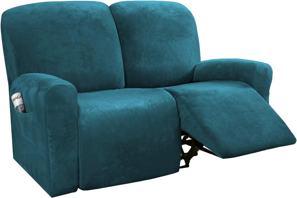 6-Pieces Velvet Stretch Recliner Loveseat Covers for 2 Cushion Sofa (Medium, Camel) J290704