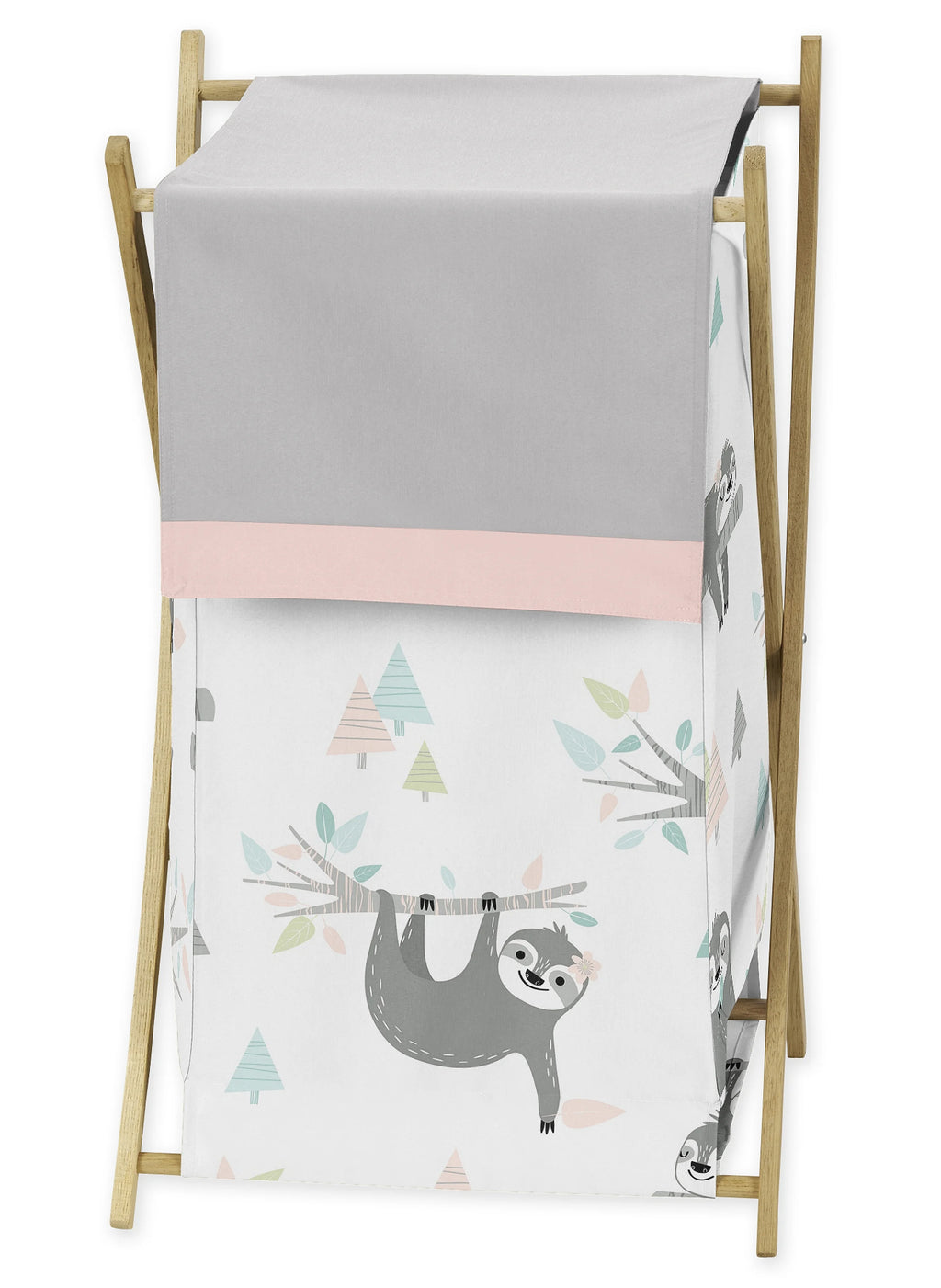 Pink and Grey Jungle Sloth Leaf Baby Kid Clothes Laundry Hamper U952811