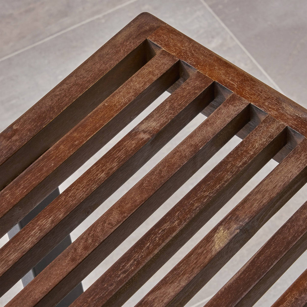 Teak Finish Acacia Wood Patio Dining Bench with Iron Legs V502
