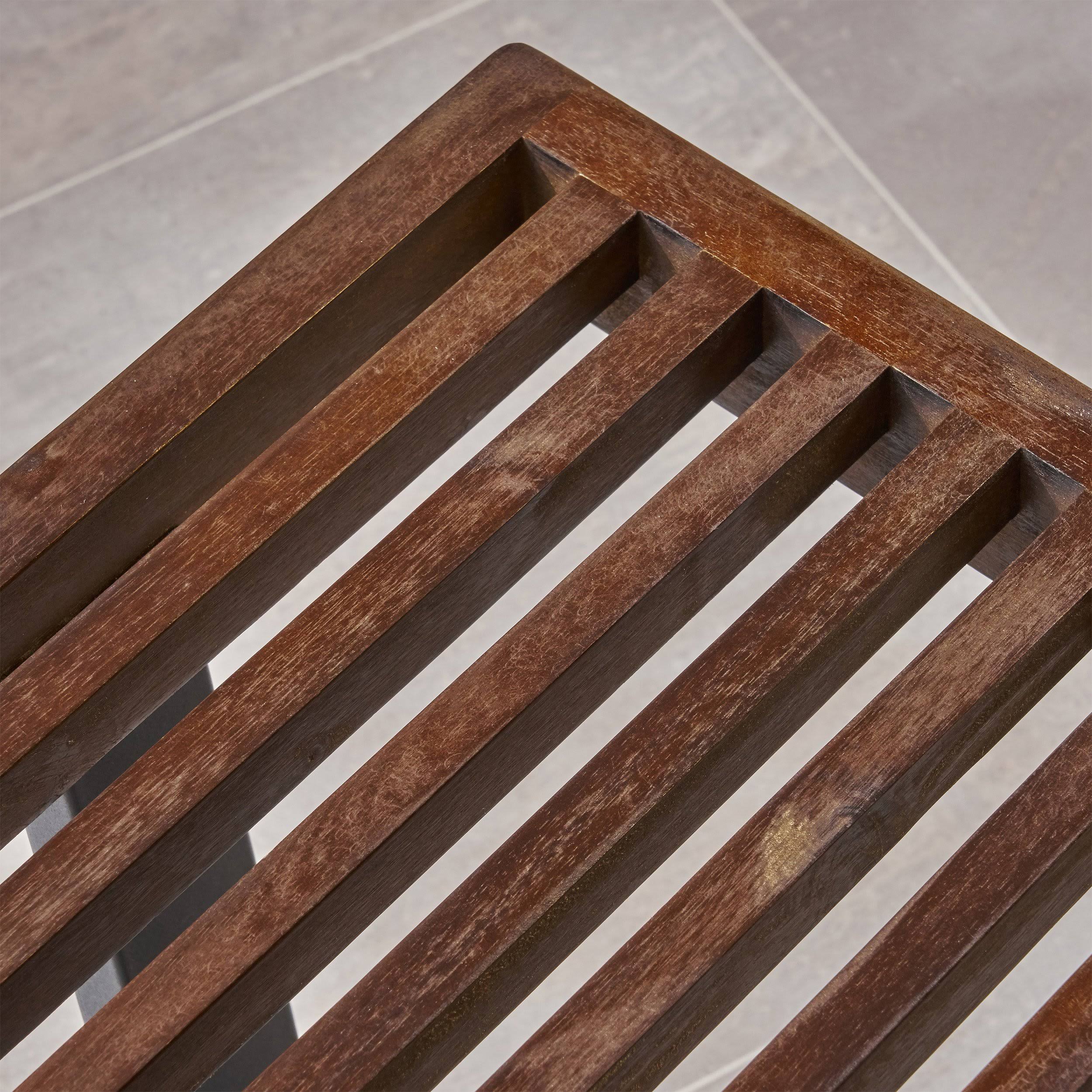 Teak Finish Acacia Wood Patio Dining Bench with Iron Legs V502