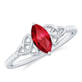 Marquise Shape Lab Grown Ruby Solitaire Ring with Diamond, 925 Sterling Silver, US 4.00 P3187
