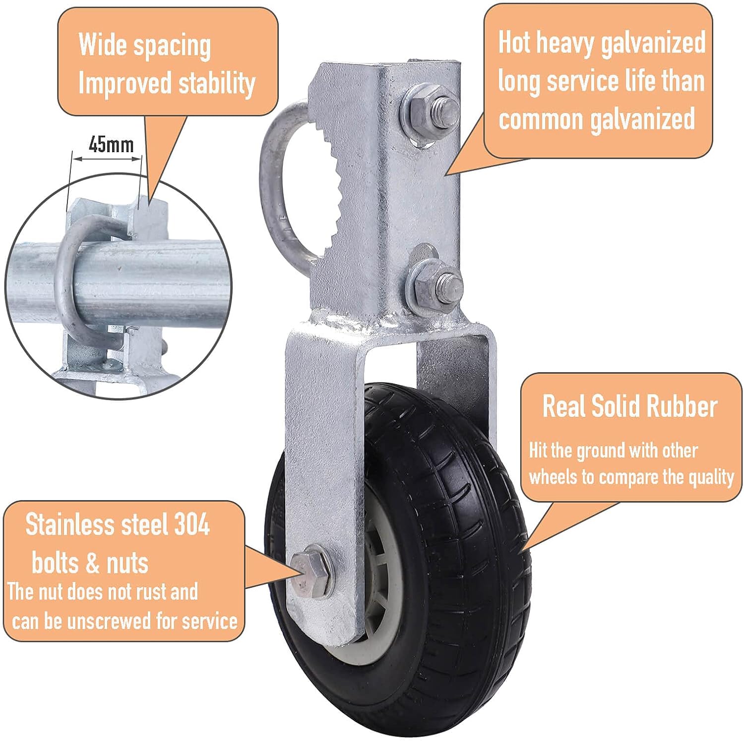 6 Hot Galvanized Heavy Duty Gate Wheels for Metal Tube Swing Gate R653