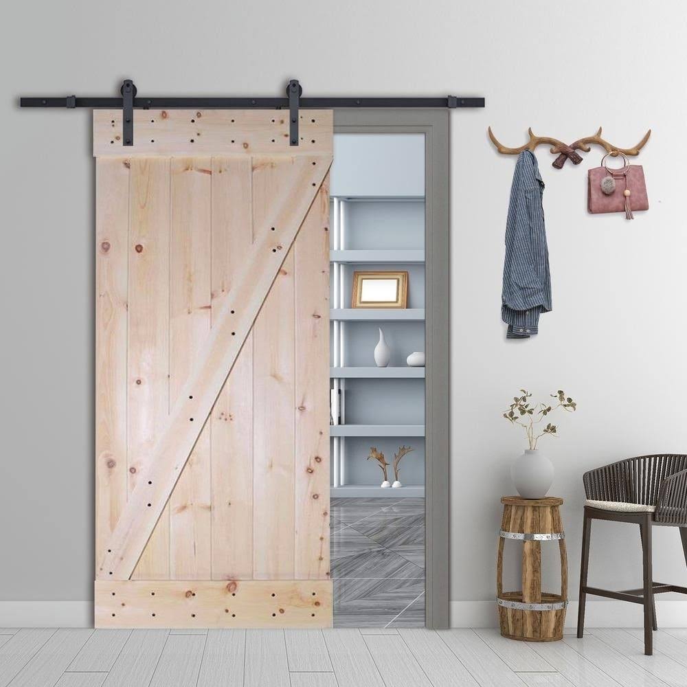 Unfinished Paneled Wood Barn Door with Installation Hardware Kit O9852