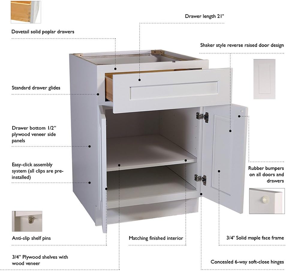 White Shaker 15-Inch Drawer Base Cabinet X694177