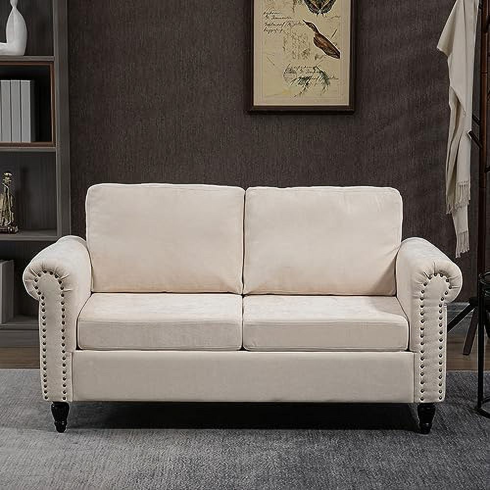 Chenille Fabric 2 Seat Loveseat Sofa with Solid Wood Legs E566870