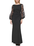 Petites Boat Neck Long Evening Dress V24965