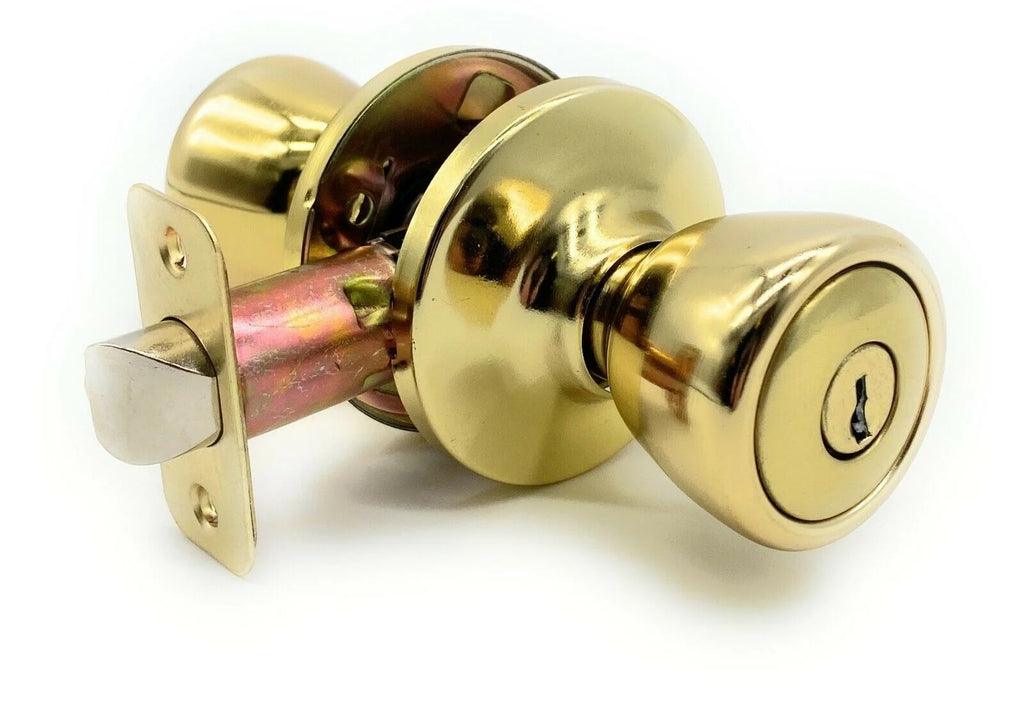 Polished Brass Deadbolt and Door Knob Set, Twin Pack S3961