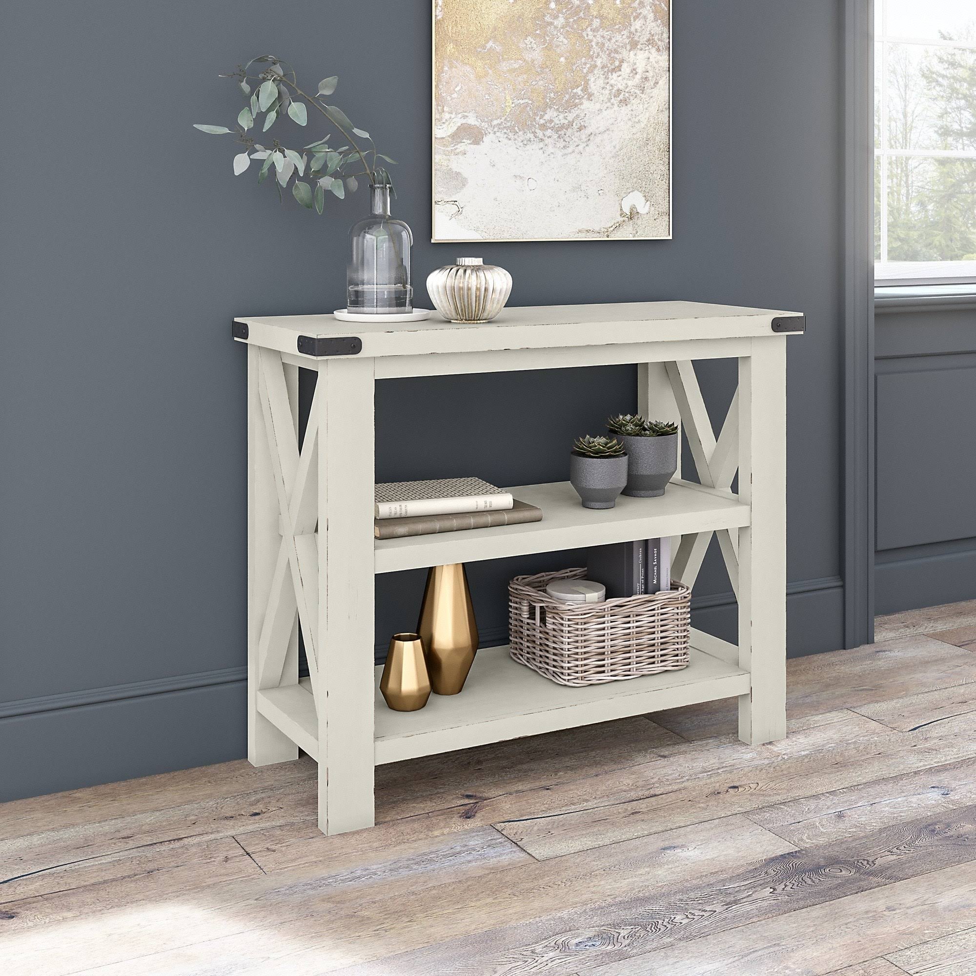 36W Narrow Console Table with Shelves in Lakewood White L8401