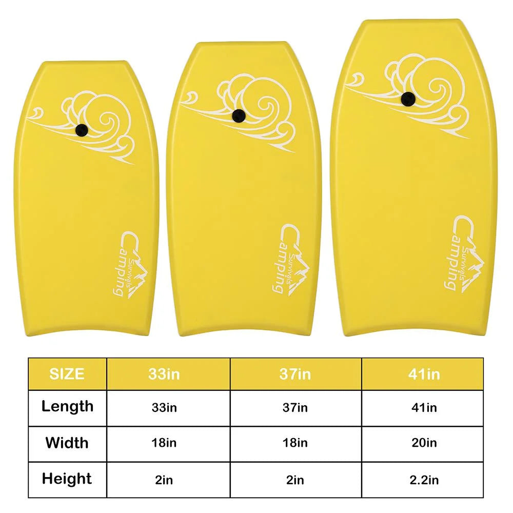 Yellow Lightweight Bodyboard with EPS Core and Wrist Leash H195