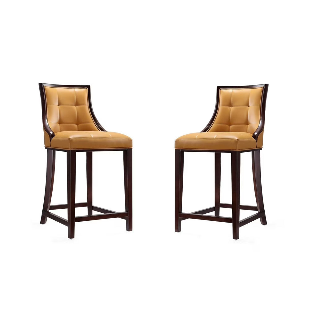 Camel and Dark Walnut Beech Wood Counter Height Bar Stool (Set of 2) B270