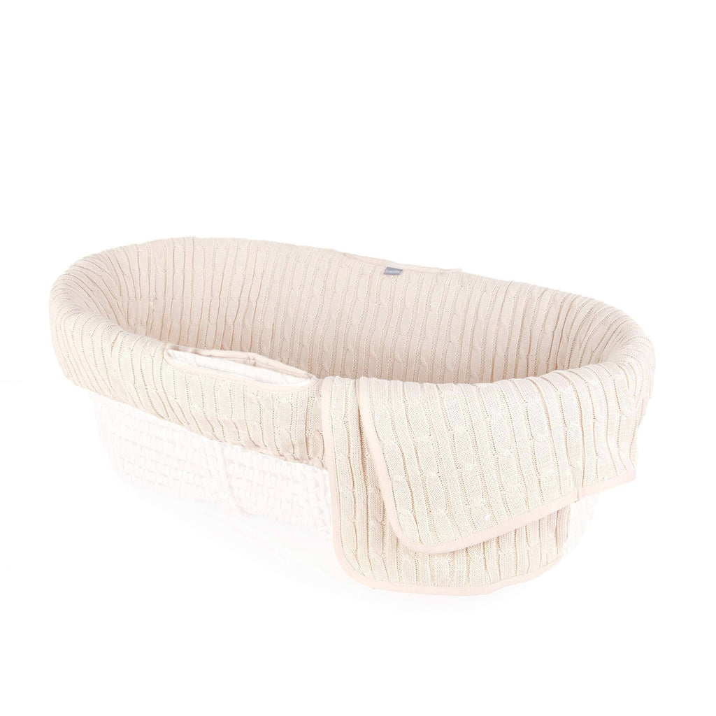 Natural Cable Knit Moses Basket and Bedding Set M8131