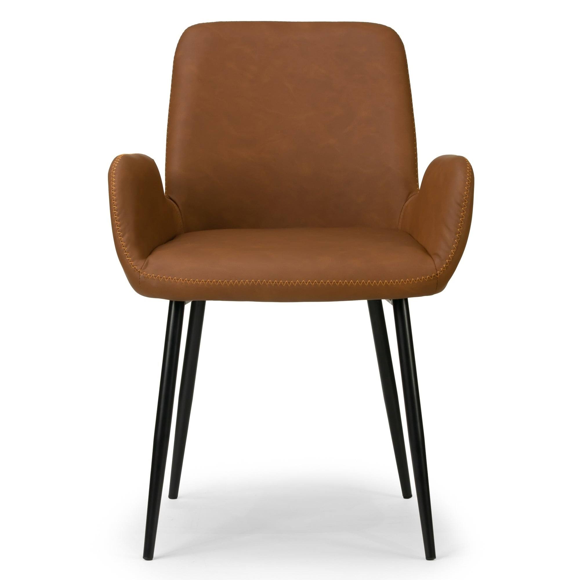 Caramel Brown Arm Chair with Black Steel Legs (Set of 2) M272