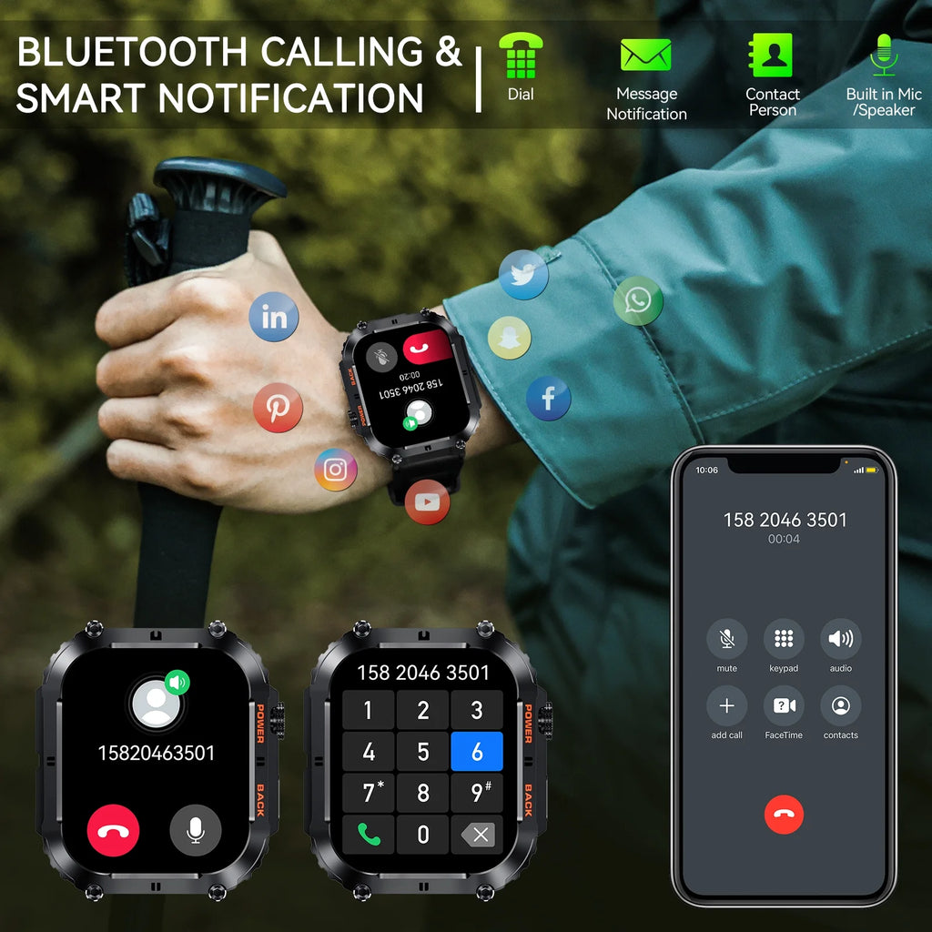 Rugged Tactical Smart Watch with 1.96'' HD Outdoor Fitness Tracker F533106