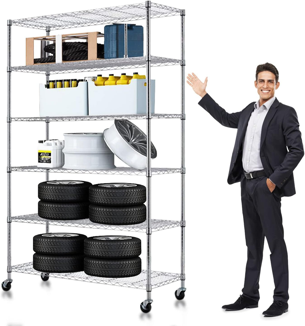 6 Tier Heavy Duty NSF Metal Shelving with Wheels F2880