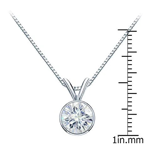Platinum Bezel-set Solitaire Moissanite Pendant Necklace 16 to 18-inch S880