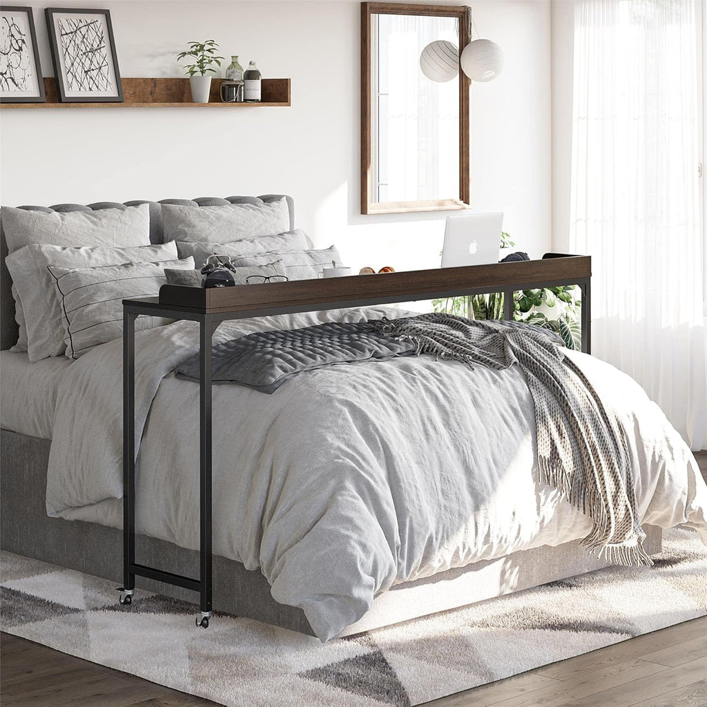 Adjustable Height Over-The-Bed Desk with Castors, Light Walnut J27777