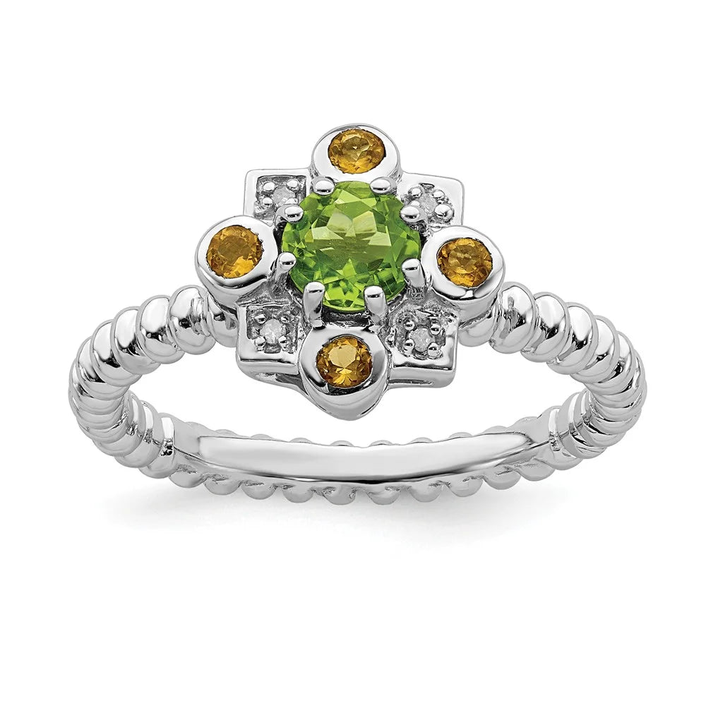 Peridot; Citrine & Diamond Ring Size: 5 U5618