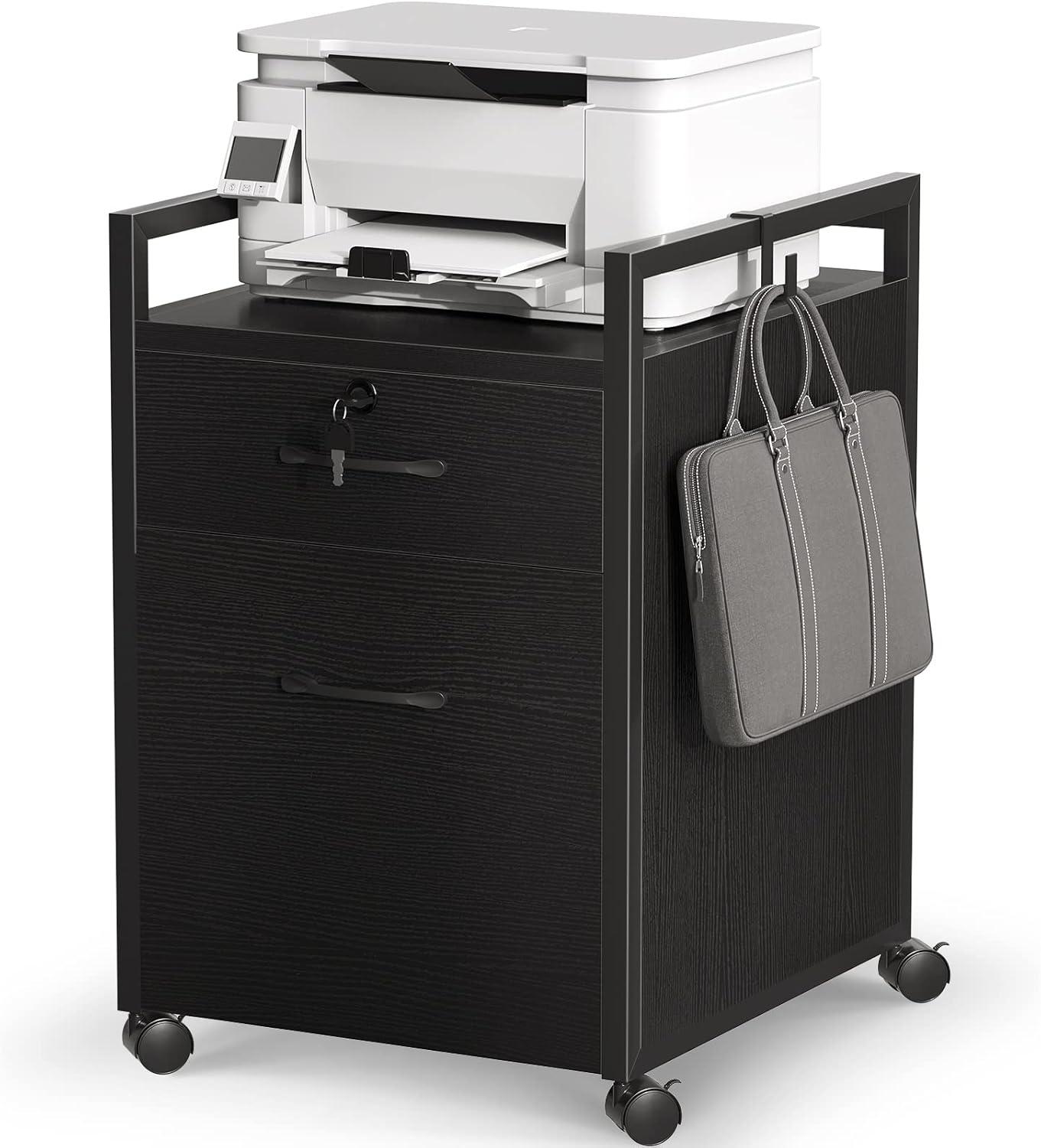 Black 2 Drawer Rolling File Cabinet with Lock D7529