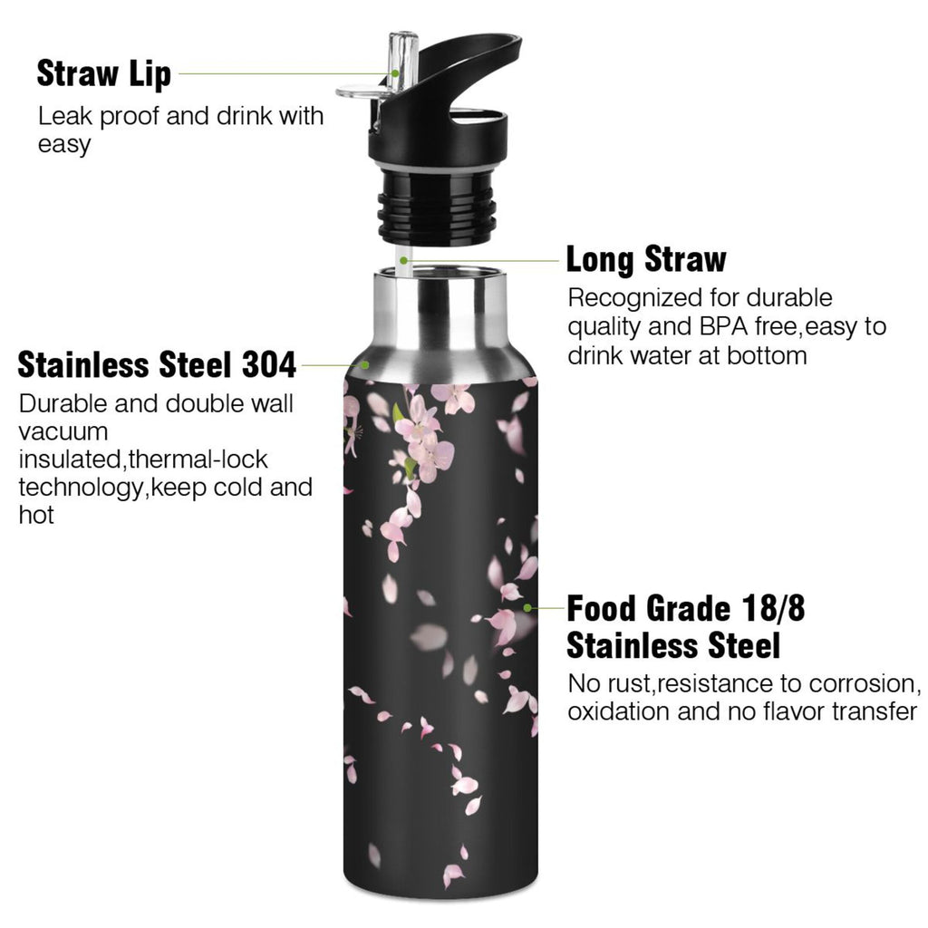 Cherry Blossom Stainless Steel Insulated Water Bottle with Straw Lid R498390