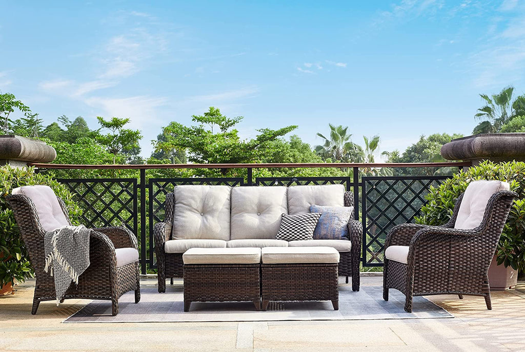 5 PC Brown/Beige Rattan Wicker Sectional Sofa Set F1280