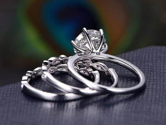 2 Carat Moissanite Trio Wedding Set in White Gold H2254