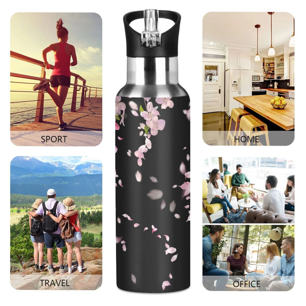 Cherry Blossom Stainless Steel Insulated Water Bottle with Straw Lid R498390
