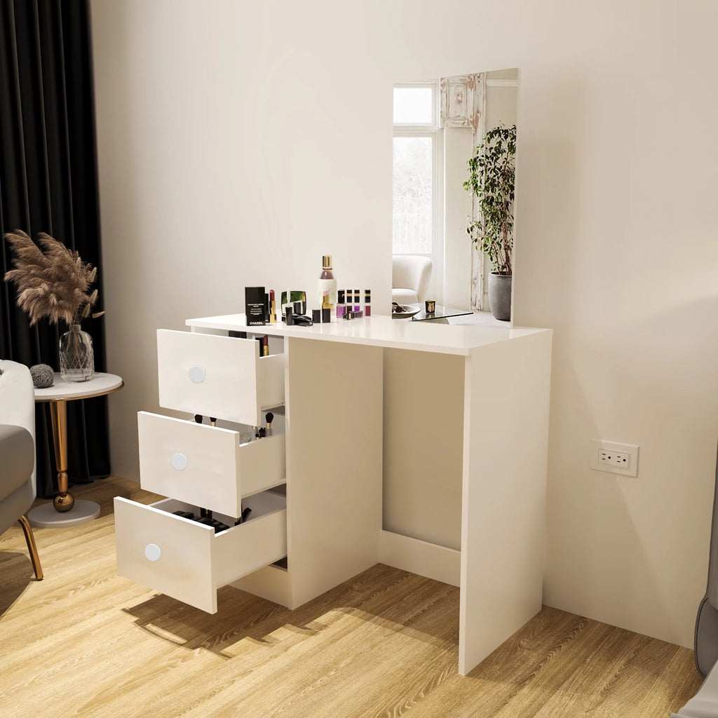White 3 Drawer Vanity Table with Mirror O2631