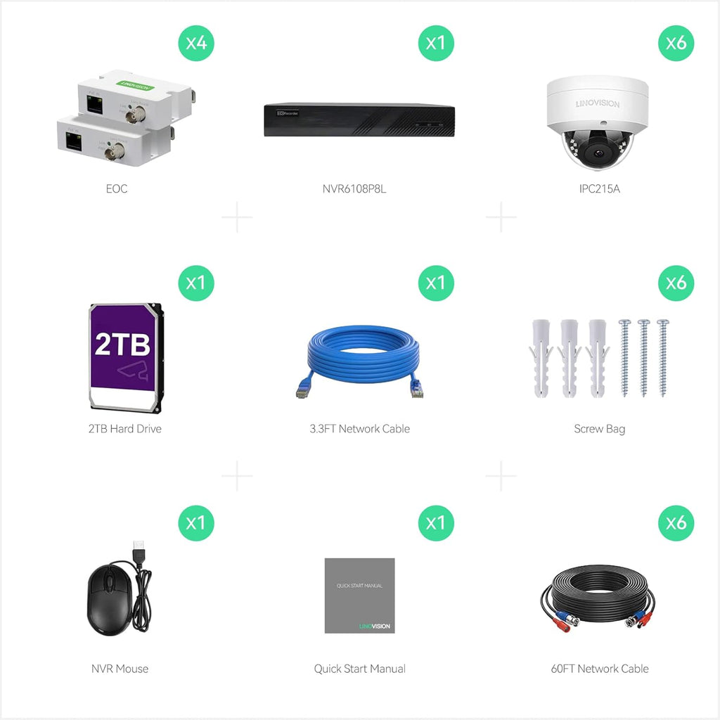 8CH 4K IP Security Camera System with 6 5MP POE IP Dome Cameras Y441