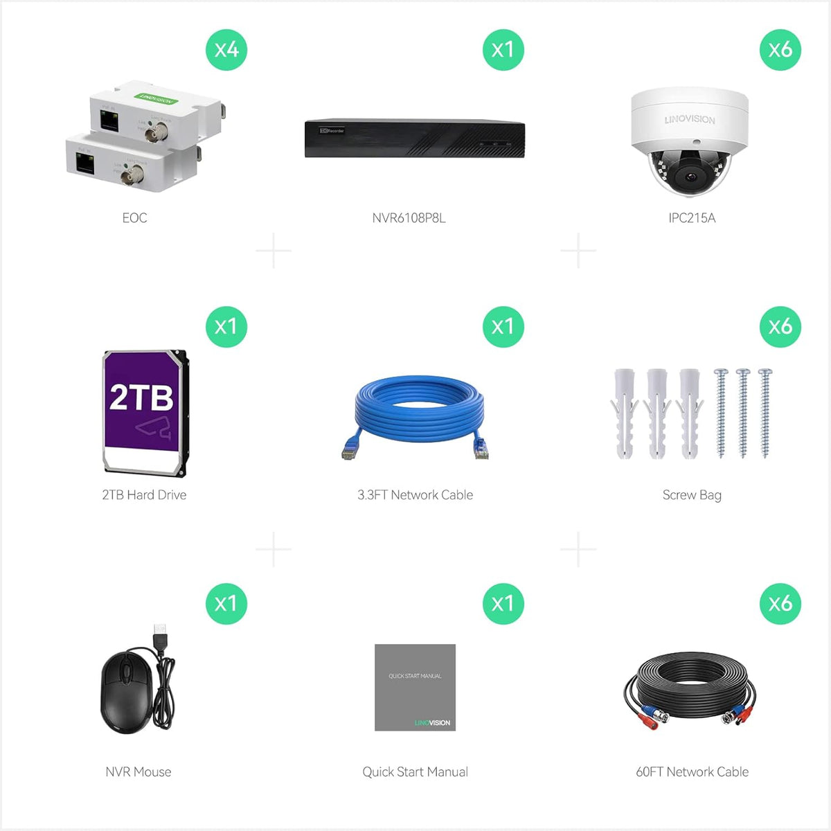 8CH 4K IP Security Camera System with 6 5MP POE IP Dome Cameras Y441