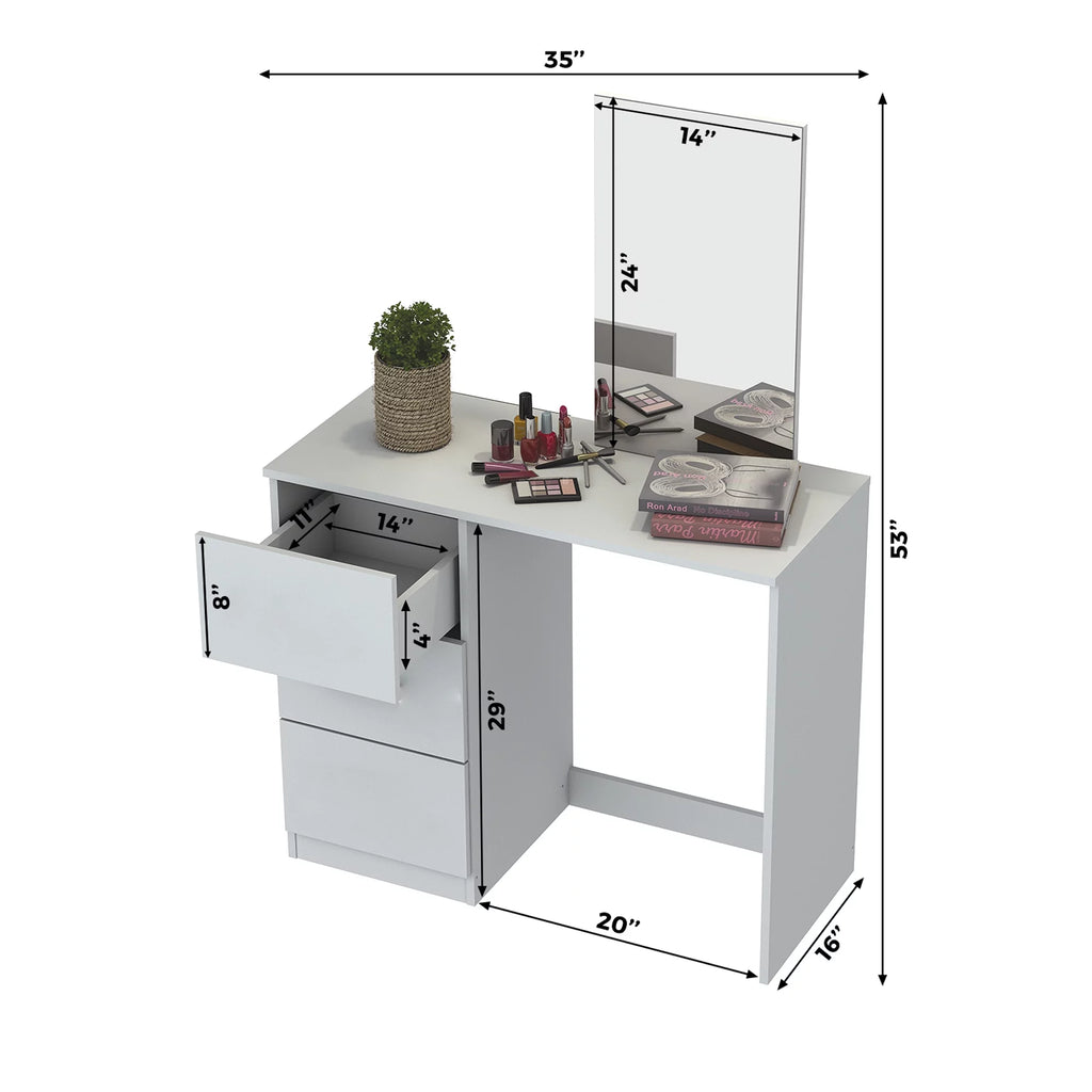 White 3 Drawer Vanity Table with Mirror O2631