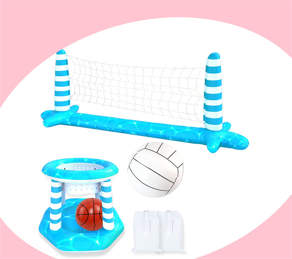 Inflatable Pool Volleyball Net Basketball Hoop Swimming Pool Toys Set R216204