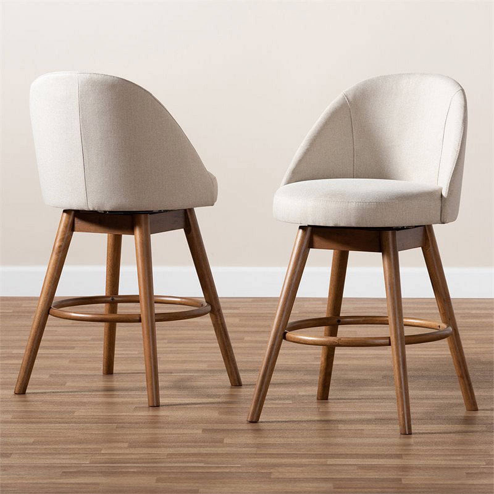 Mid Century Upholstered Swivel Counter Stool in Walnut (Set of 2) R814