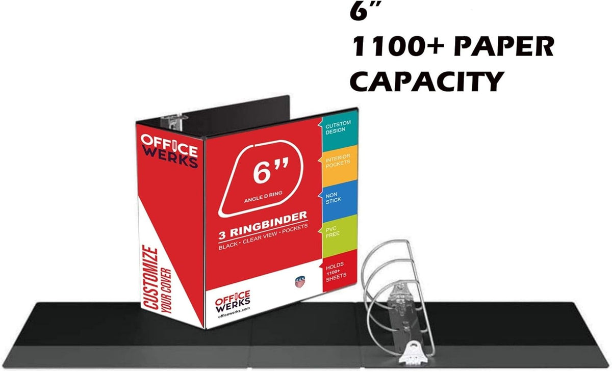 2 Pack 6 Inch Capacity D Ring Binders, 8.5 x 11, Black Q71801