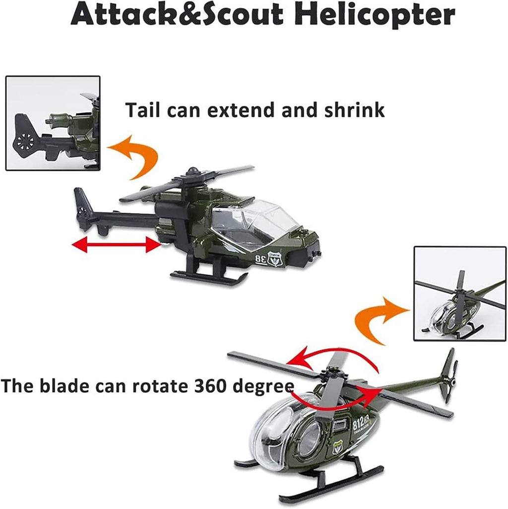 Diecast Military Vehicles 6 Pack Alloy Metal Model Cars Tank Helicopter Panzer Anti-Air Vehicle Playsets N6271