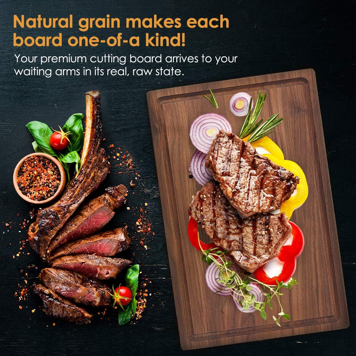 Walnut Wood Cutting Board with Juice Groove, Pack of 2 A944933