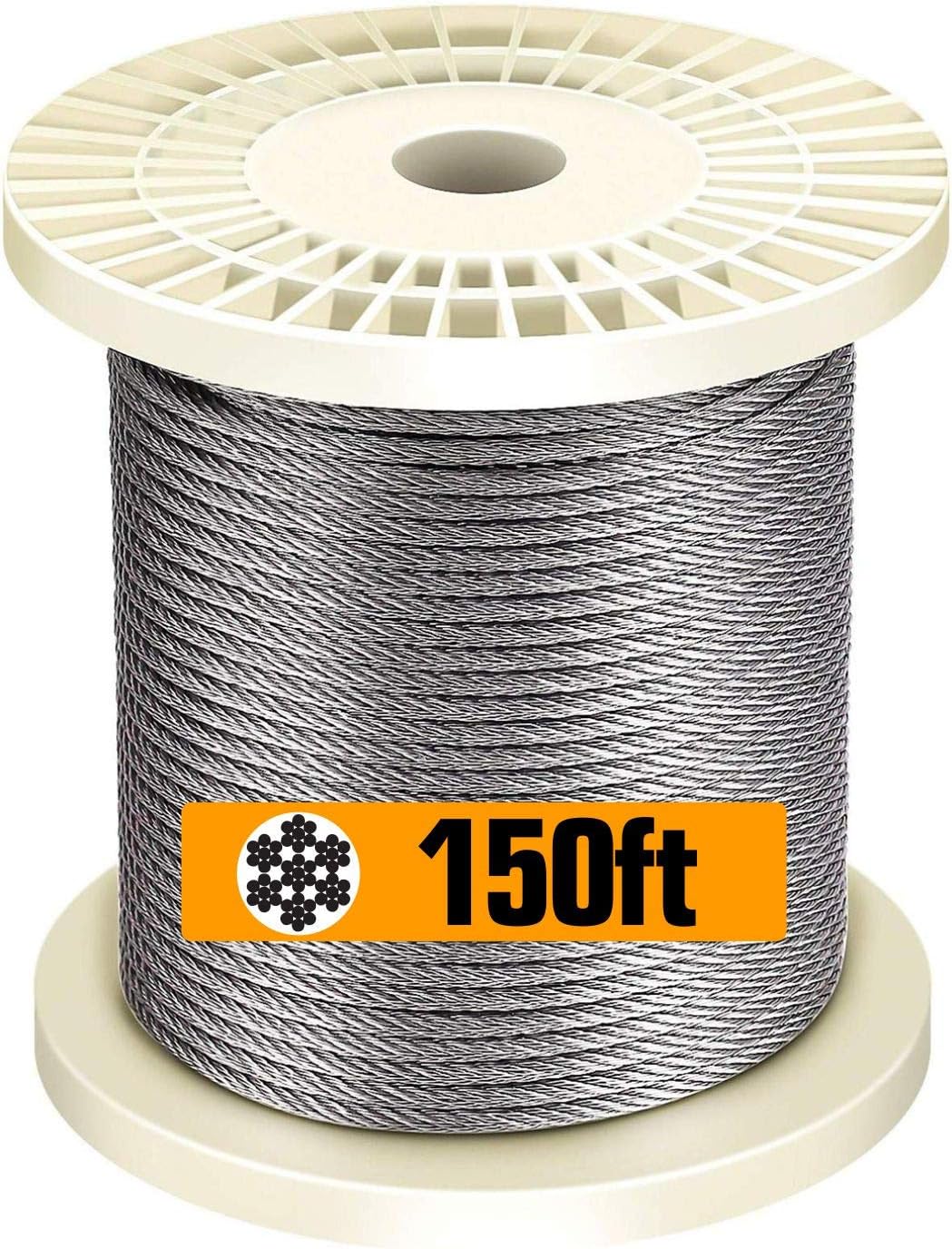 T316-Stainless Steel 1/8'' Aircraft Wire Rope for Cable Deck Railing Kit, Non-Magnetic Marine Grade (500ft) I375127