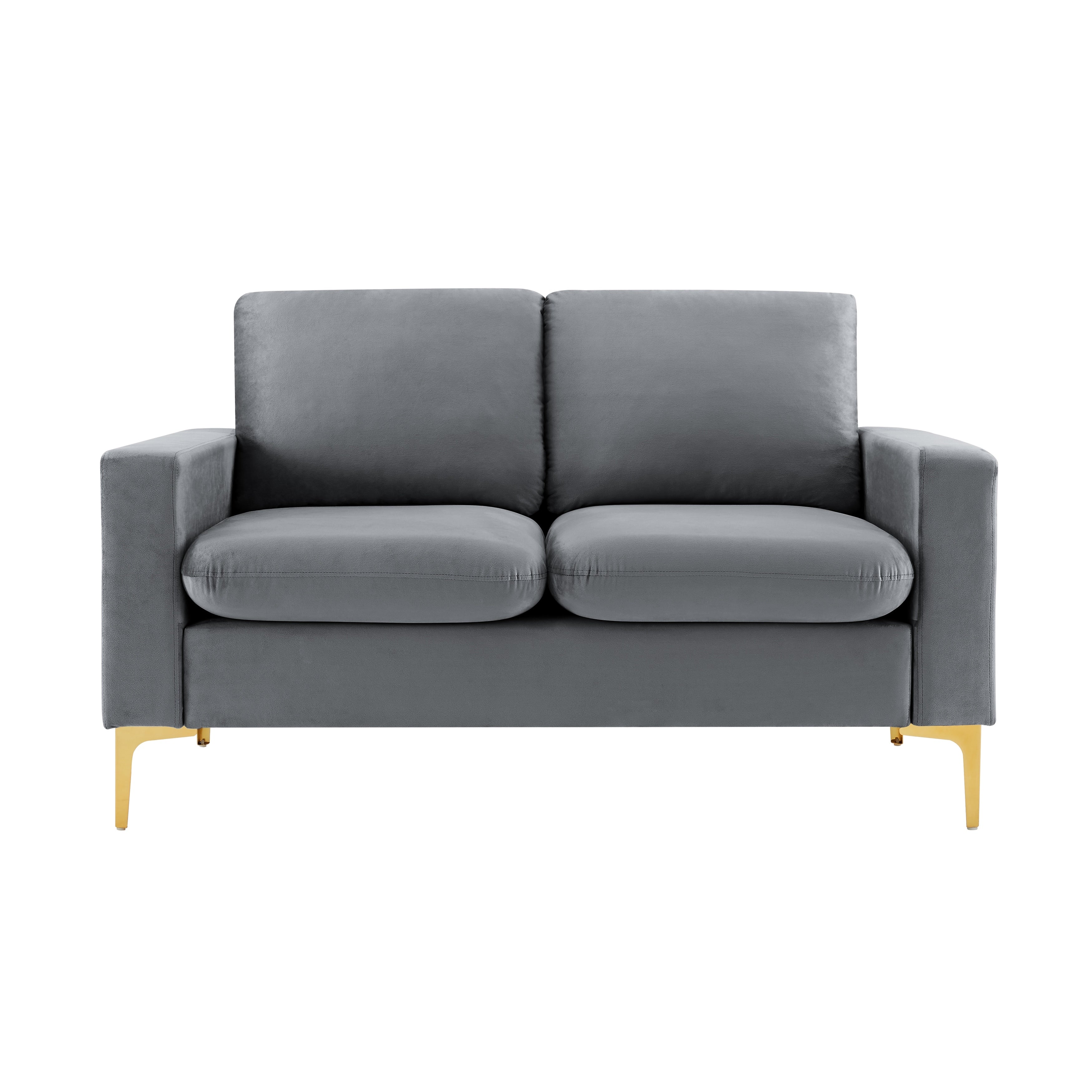 Grey Velvet Loveseat Sofa with Gold Metal Legs R28765