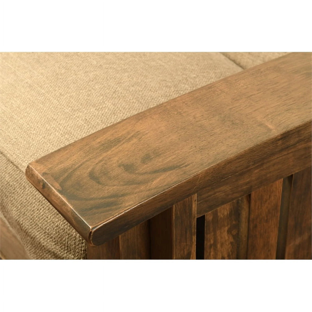 Rustic Walnut Futon with Linen Stone Gray Mattress R762010