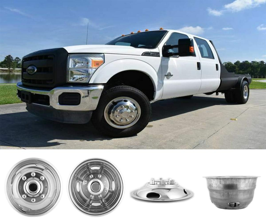 4pcs 17 Stainless Steel Polished Wheel Simulators Hub Caps Rim Covers with Removable Centre Cap G877256