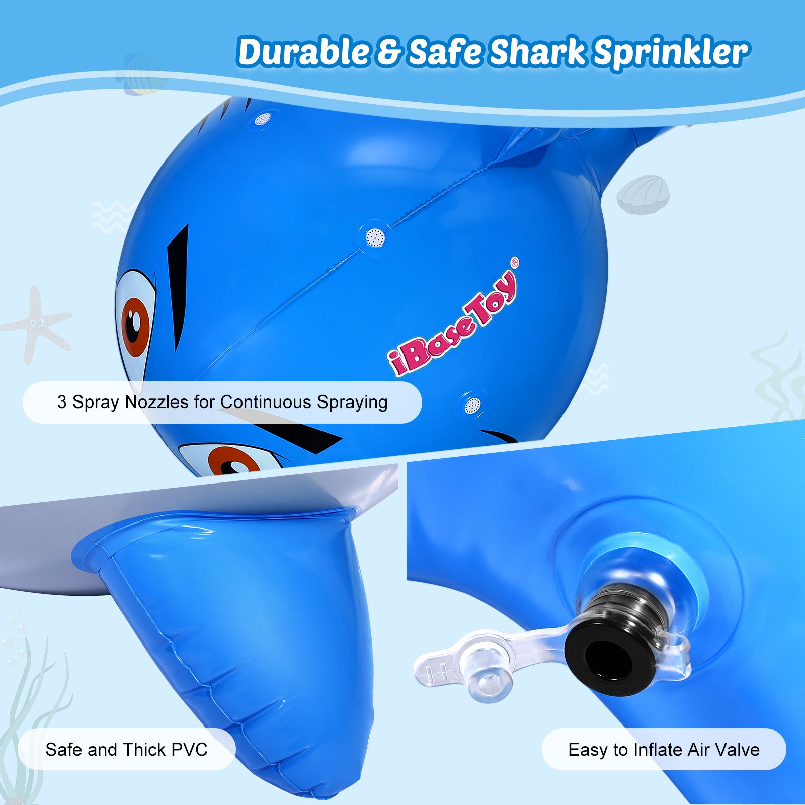 Inflatable Shark Sprinkler Water Ball 80x120cm L9817