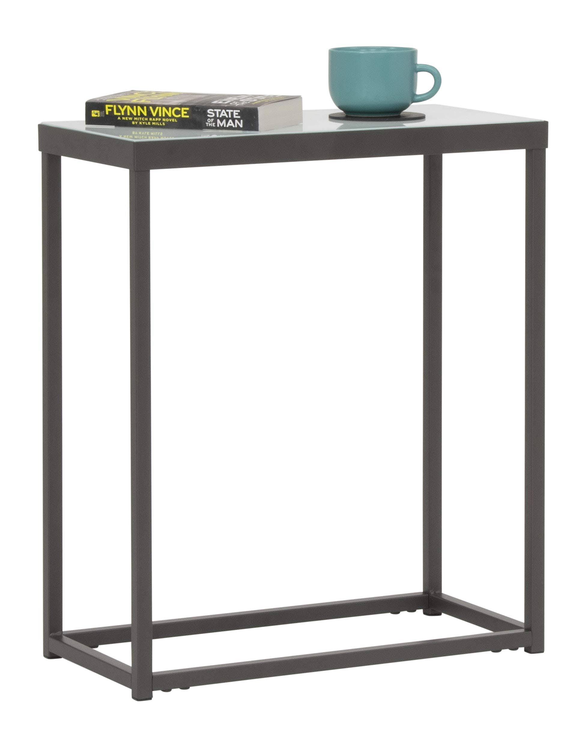 White Glass and Pewter Grey Metal Side Table V13282