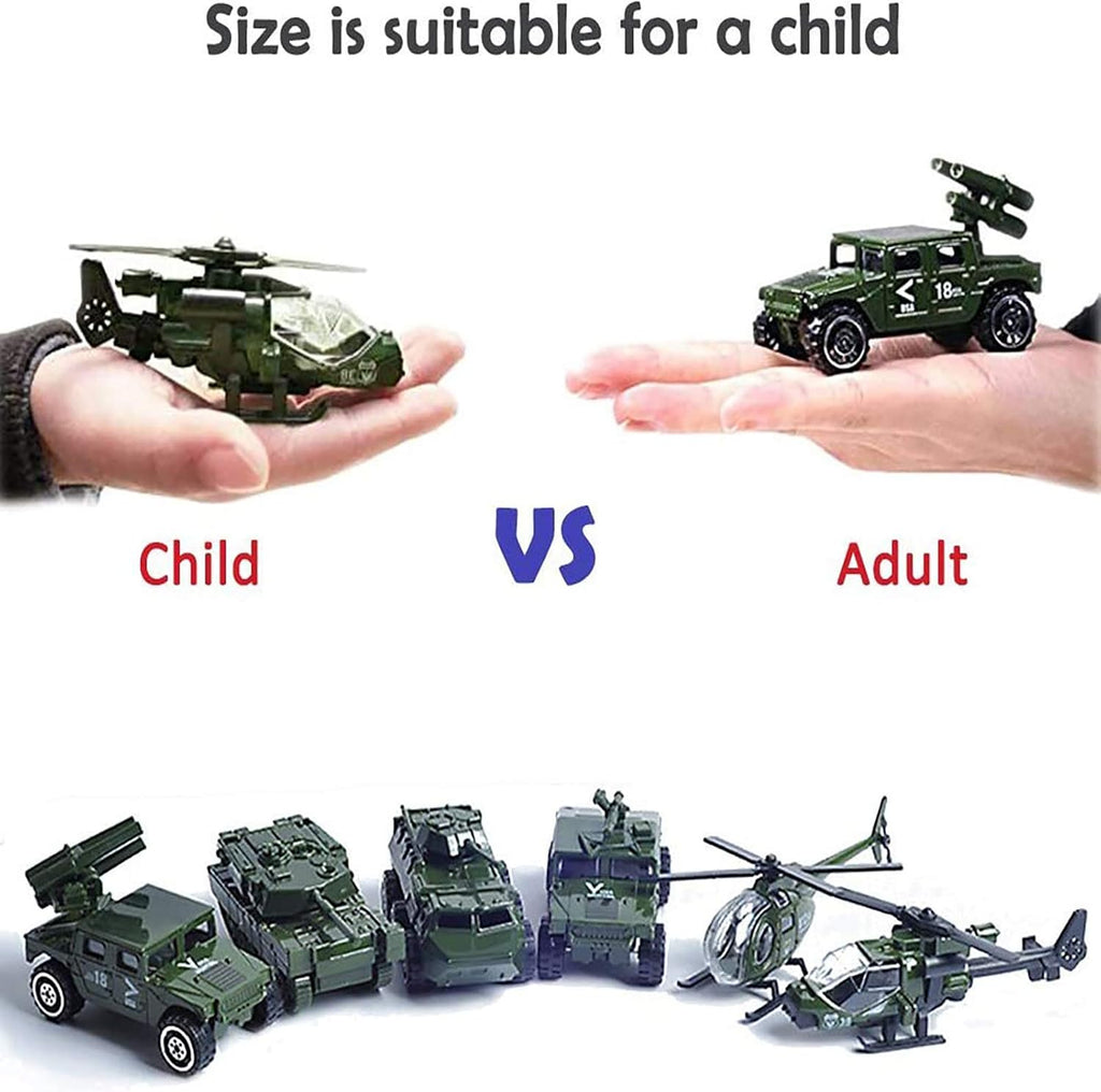 Diecast Military Vehicles 6 Pack Alloy Metal Model Cars Tank Helicopter Panzer Anti-Air Vehicle Playsets N6271