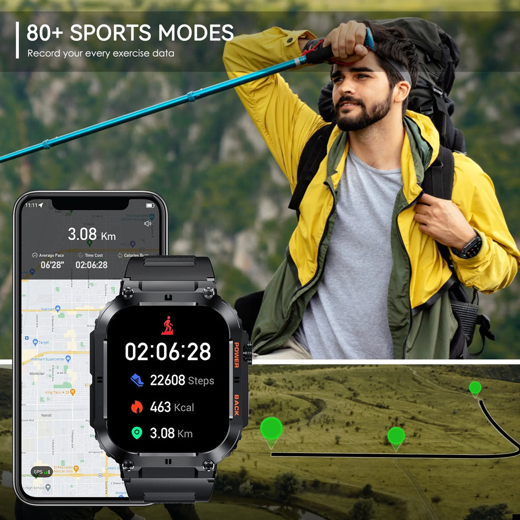 Rugged Tactical Smart Watch with 1.96'' HD Outdoor Fitness Tracker F533106